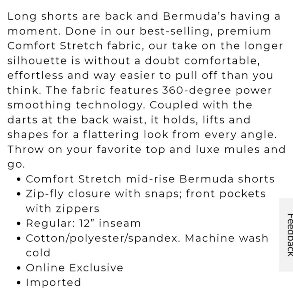 White House Black Market 12” Bermuda Short White Knee Length Stretch Short 10 - Picture 9 of 10